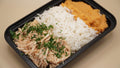Shredded chicken, rice and sweet potato mash